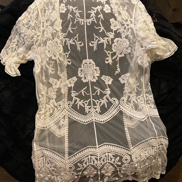 Cream Lace long Cardigan Sz L - Picture 2 of 3